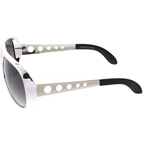 Large King of Rock Rock & Roll TCB Aviator Sunglasses (Silver)