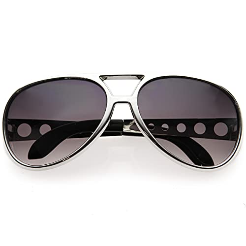 Large King of Rock Rock & Roll TCB Aviator Sunglasses (Silver)