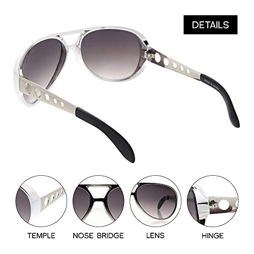 Large King of Rock Rock & Roll TCB Aviator Sunglasses (Silver)