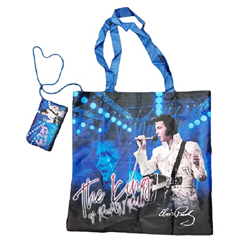 Midsouth Products Elvis Presley The King of Rock & Roll Compact Shopping Bag With Pouch - Mid-South Products, Blue, One Size