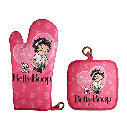 Midsouth Products Betty Boop Kitchen Pot Holder and Oven Mitt Set-Atttitude is Everything